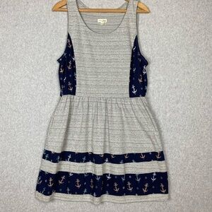 Maison Jules Sleeveless Anchor Dress Mini Grey Striped Sz XXL
